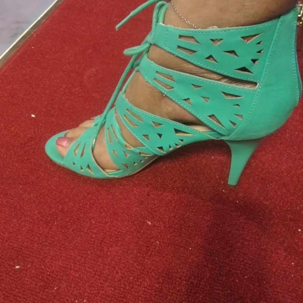 Paula Abdul Teal Lace-up Heels